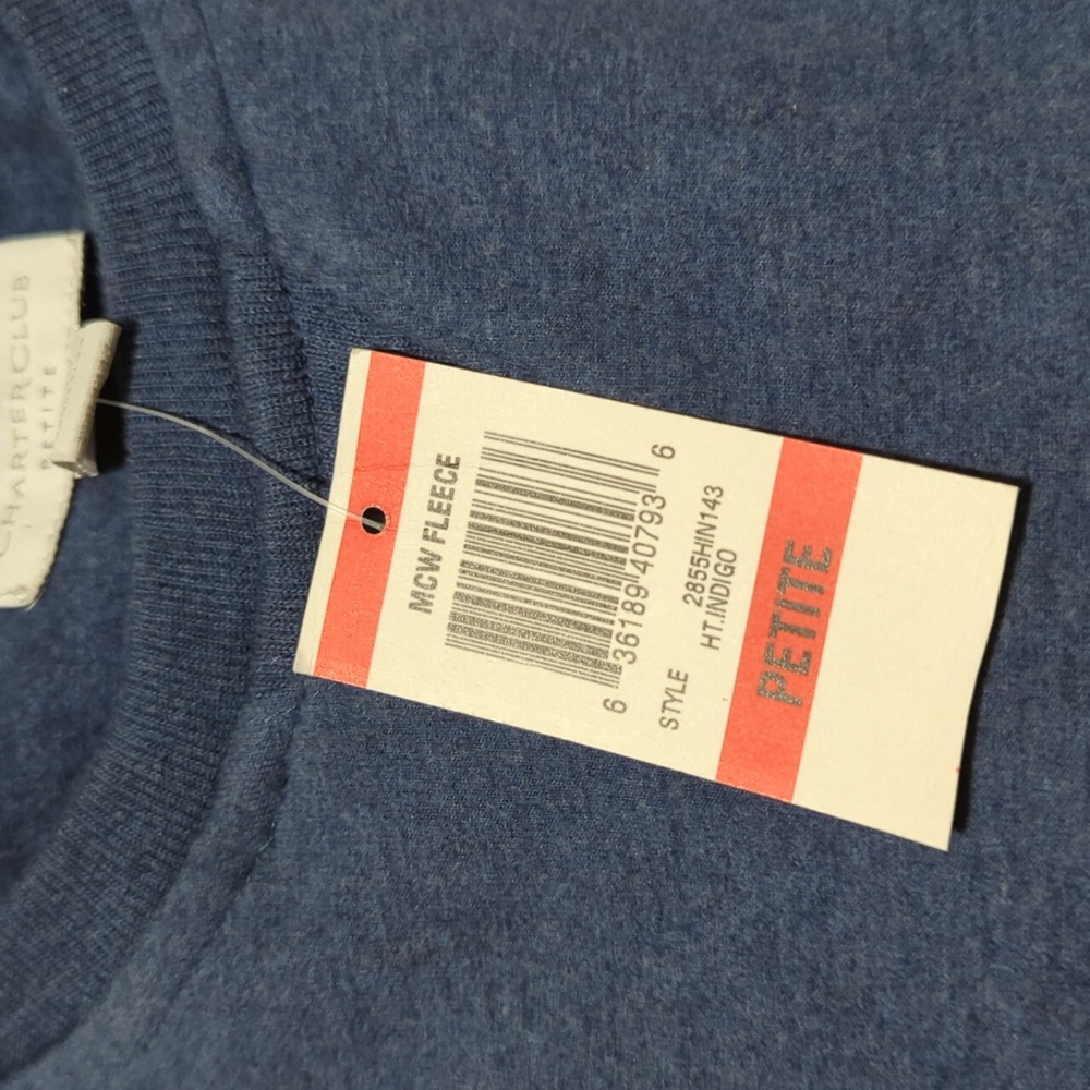 NWT Blue Fleece Sweatshirt - Charter Club - Size: Petite/Small - Picture 5 of 5